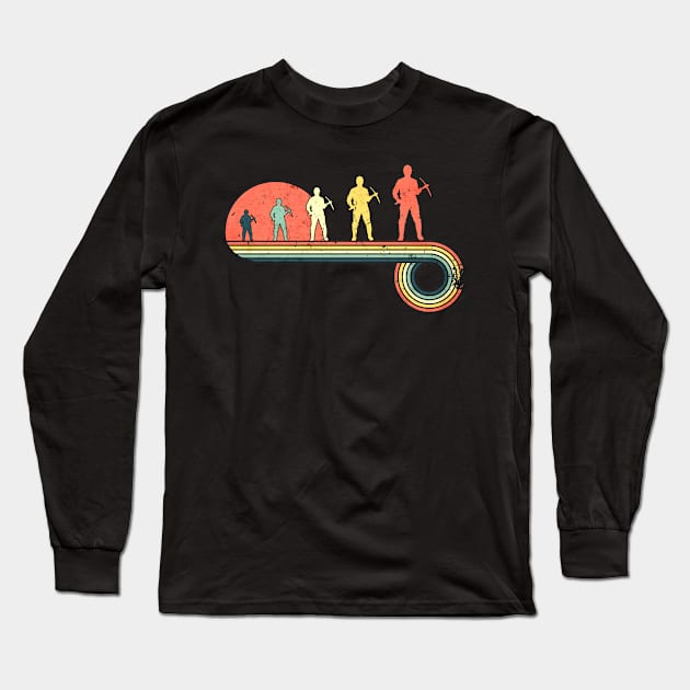 Miner With Pickaxe Vintage Sunset Rainbow Color Long Sleeve T-Shirt by bridgewalker